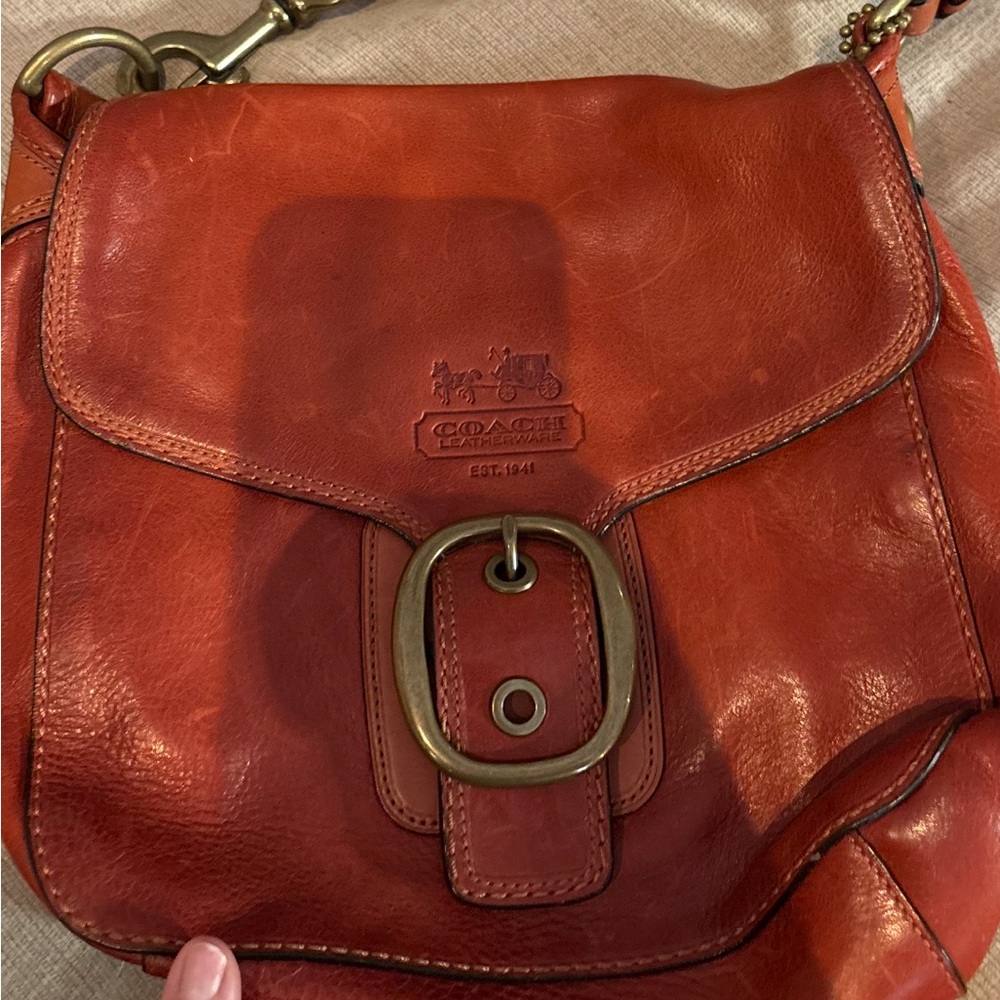 Coach Leather Crossbody Saddle Bag in Deep Brown-Red with Brass Buckle - Picture 4 of 7